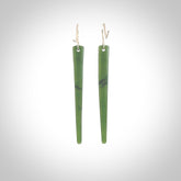 Hand carved large New Zealand jade drop earrings. Made by NZ Pacific from real jade. Online jewellery for sale online by NZ Pacific. Hand carved here in New Zealand by Ric Moor.